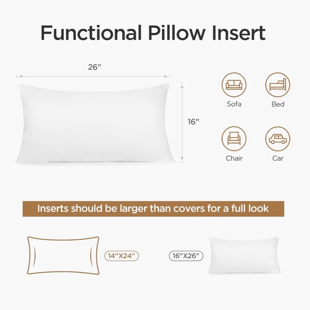 Throw Pillow Insert Rectangular 16x26” (Pack of 1)